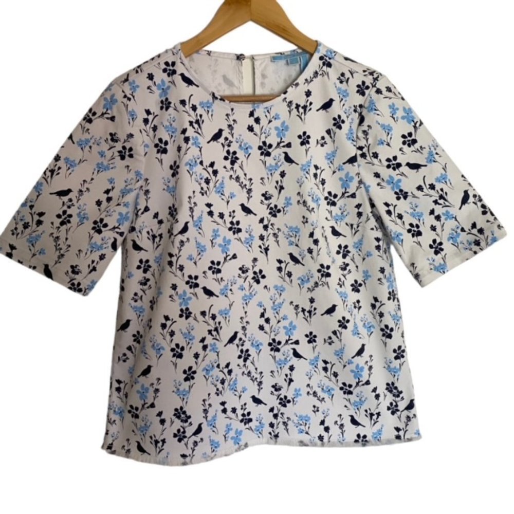 Draper James White and Blue Floral Top